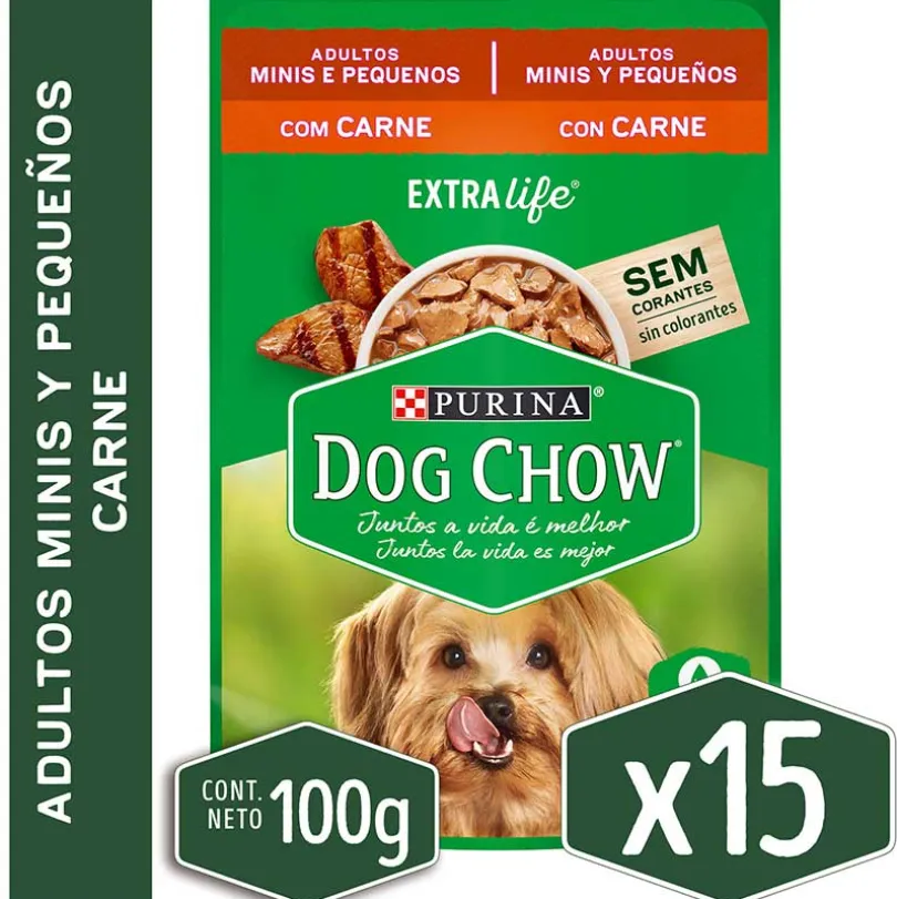 Alimento húmedo para perro DOG CHOW® Adultos Minis y Pequeños Sabor Carne 100gr Pack 15 Unidades
