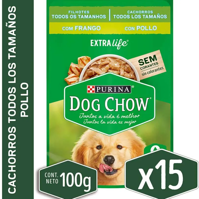 Alimento húmedo para perro DOG CHOW® Cachorros con Pollo sobre 100gr Pack 15 Unidades