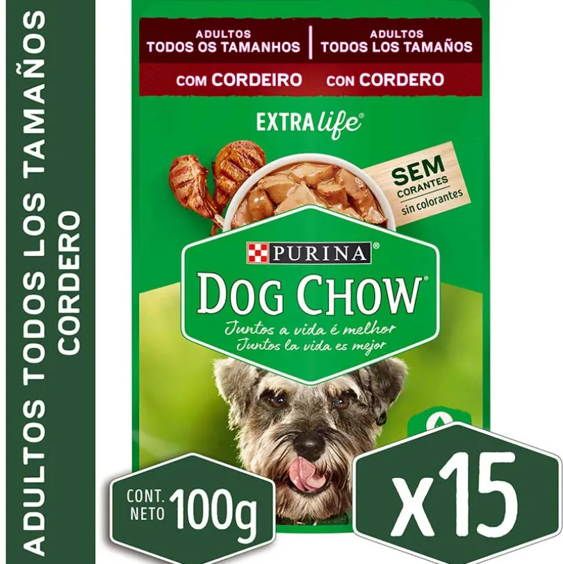 Alimento húmedo para perro DOG CHOW® Adultos con Cordero sobre 100gr Pack 15 Unidades