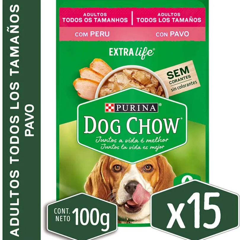 Alimento húmedo para perro DOG CHOW® Adultos con Pavo sobre 100gr Pack 15 Unidades