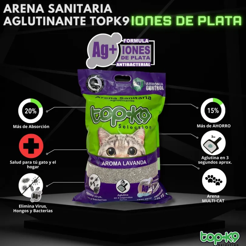 Arena Aglutinante Topk9 Iones De Plata/carbón Activado Lavanda 10kg