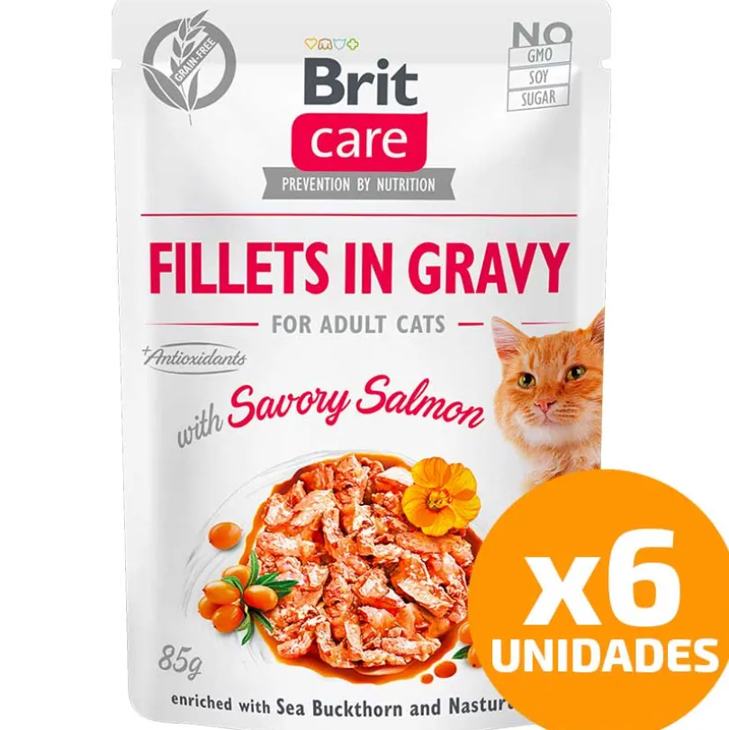 Brit Care Cat Fillets in Gravy Pouch Salmon 85gr Pack 6 Unidades
