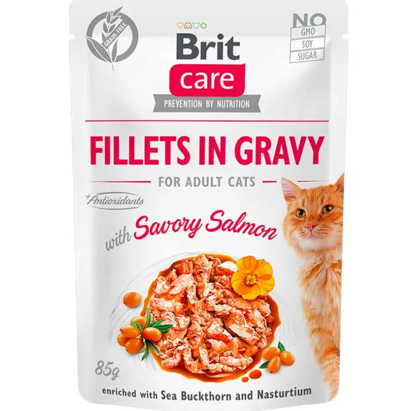 Brit Care Cat Fillets in Gravy Pouch Salmon 85gr Pack 12 Unidades