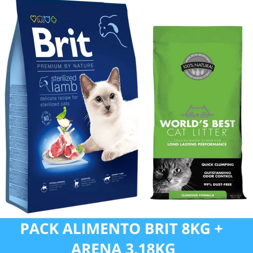 Brit Premium By Nature Cat Sterilized Lamb 8KG + Arena WBCL 3.18kg