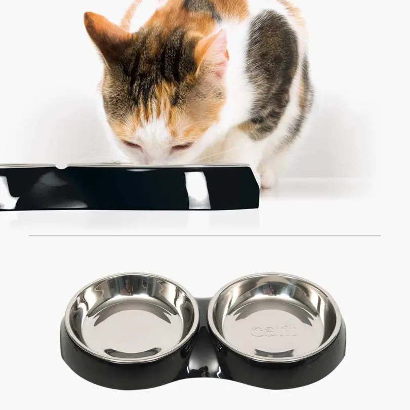 Cat it Plato Doble Acero Inoxidable con Borde Bajo Color Negro
