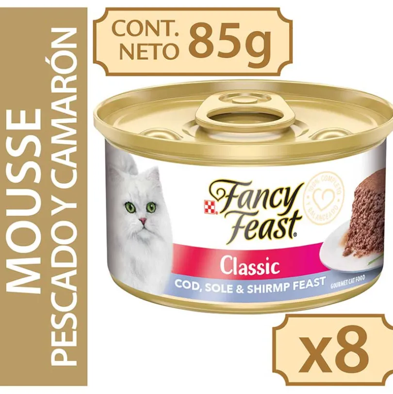 Fancy Feast Mousse Pescado y Camarón 85gr x 8 Unidades (Classic Cod, Sole Shrimp)