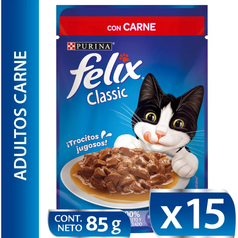 Felix Adultos Carne en Salsa 85gr Pack 15 Unidades