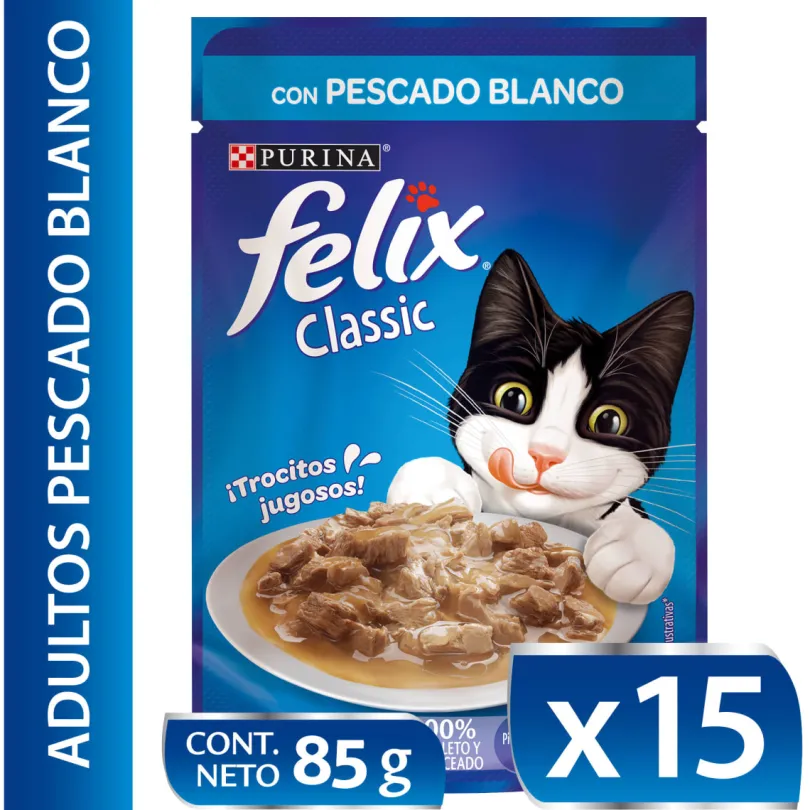 Felix Adultos Pescado Blanco 85gr Pack 15 Unidades