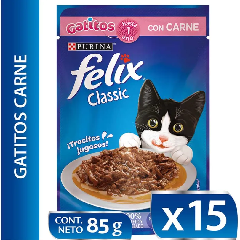 Felix Gatitos Carne en Salsa 85gr Pack 15 Unidades
