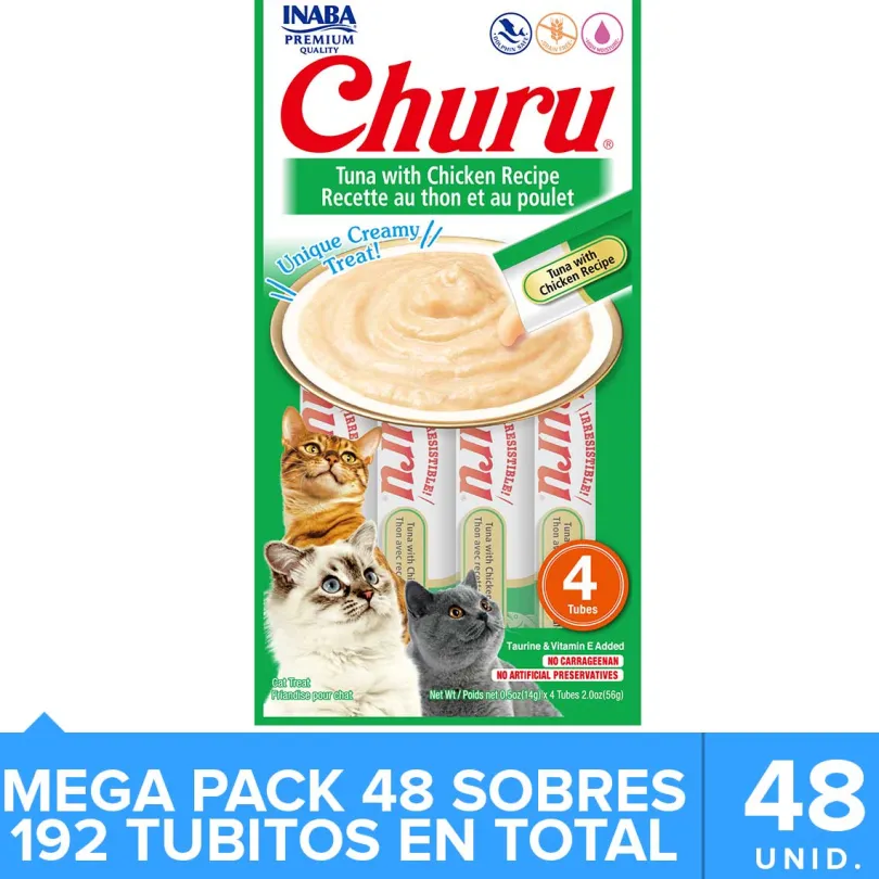 Inaba Churu Cat Mega Pack Caja 48un Atún y Pollo (192 Tubitos)