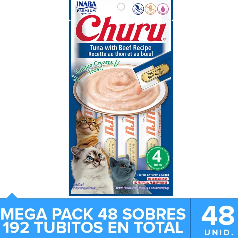 Inaba Ciao Churu Cat Mega Pack Caja 48un Atún y Carne (192 tubitos)