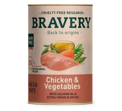 Lata Bravery Alimento Húmedo Natural para Perro Adulto Receta Pollo y Vegetales 290 g