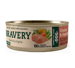 Lata Bravery Alimento Húmedo Natural para Perro Adulto Receta Pollo y Vegetales 80  g