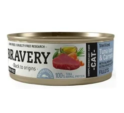 Lata Bravery Alimento Húmedo Natural para Gato Adulto Esterilizado Receta Atún y Zanahoria 70 g