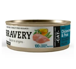 Lata Bravery Alimento Húmedo Para Gato Adulto Pechuga de pollo y Arvejas 70gr x12 Un
