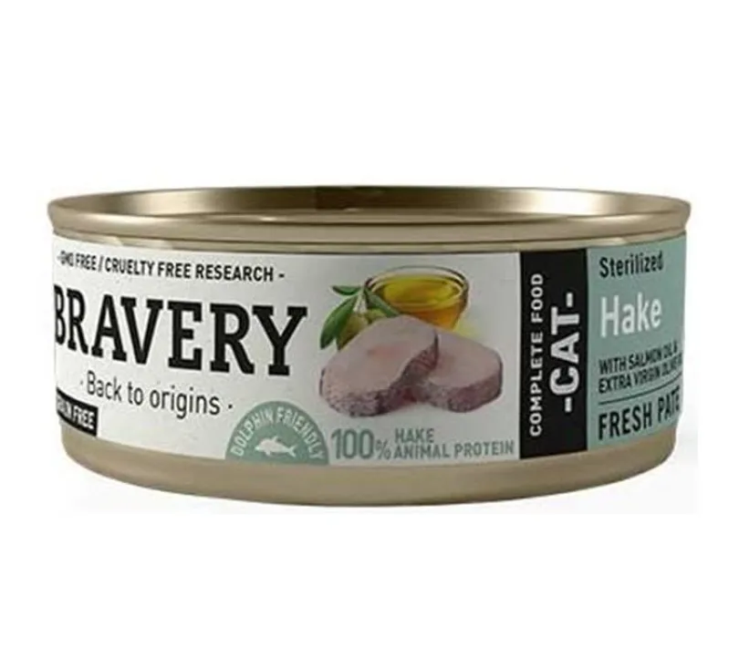 Lata Bravery Alimento Húmedo Natural para Gato Adulto Esterilizado Receta Merluza 70 g