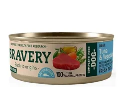 Lata Bravery Alimento Húmedo Natural para Perro Adulto Receta Atún y Vegetales 80 g