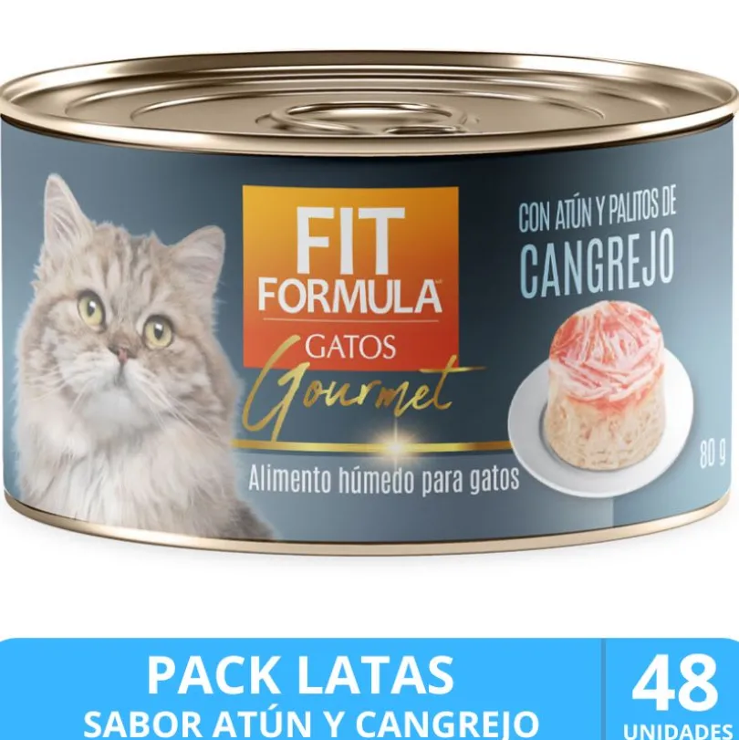 Lata Fit Formula Gato Gourmet Sabor Atún y Cangrejo 80gr PACK 48 unidades