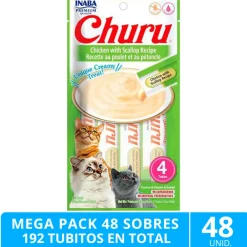 Mega Pack 48 Sobres Inaba Ciao Churu Pollo y Ostiones (192 Tubitos)