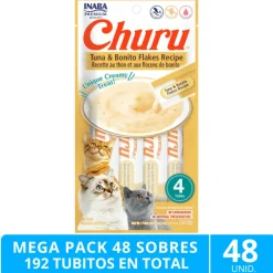 Mega Pack 48 Sobres Inaba Ciao Churu Atún Con Hojuelas de Bonito (192 Tubitos)