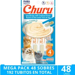 Mega Pack 48 Sobres Inaba Ciao Churu Atún y Mariscos (192 Tubitos)