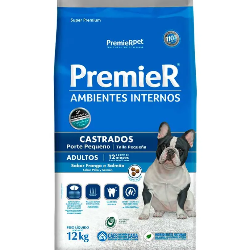 PremieR dog adulto Ambientes Interiores Castrados pollo y salmón 12kg