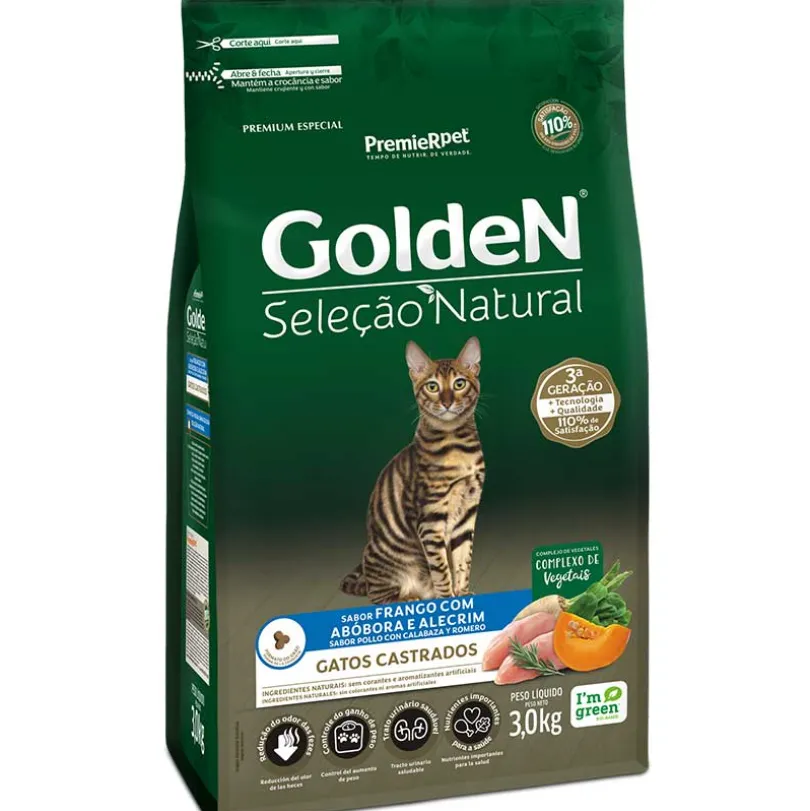 Premier Golden Para Gatos Castrados Sabor Pollo y Arroz 3kg