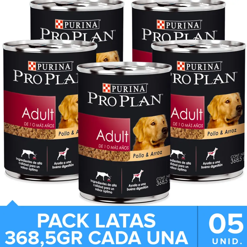 Purina Pro Plan Perro Adulto Lata 368.5gr Pack 5 unidades