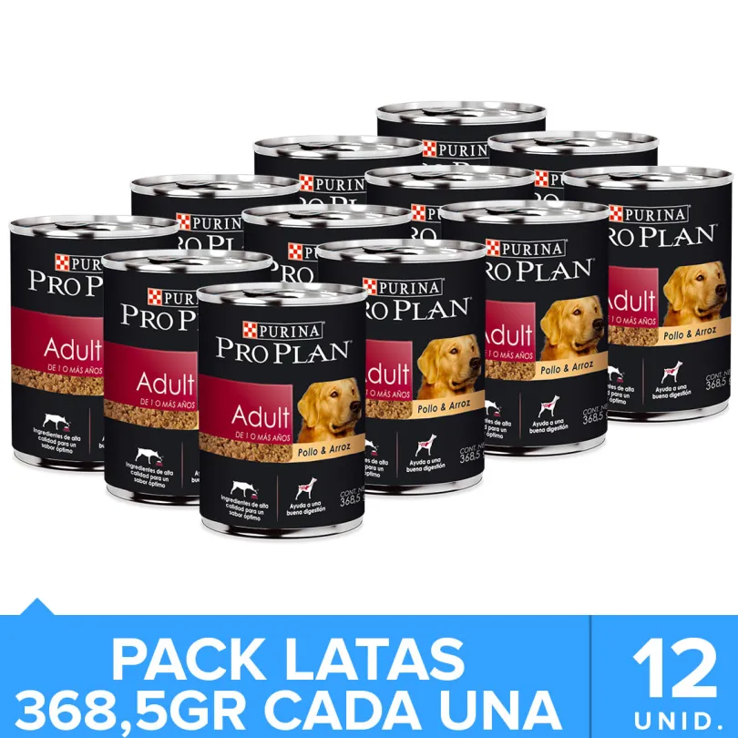 Purina Pro Plan Perro Adulto Lata 368.5gr Pack 12 unidades