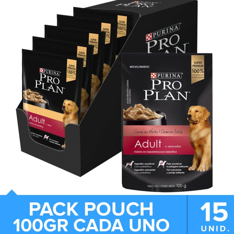 Purina Pro Plan Pouch Adult Dog Carne en Salsa 100gr Pack 15 Unidades