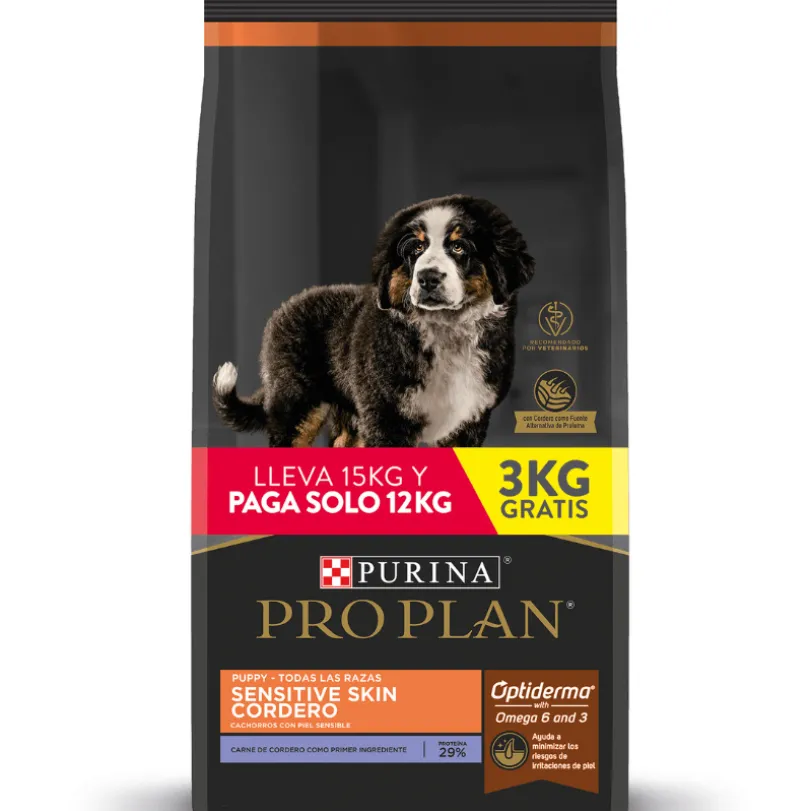 Purina Pro Plan Puppy Sensitive Skin Cordero con OptiDerma 12 kg + 3 kg
