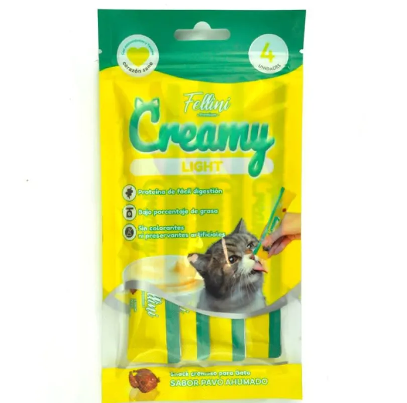 SNACK GATO FELLINI CREAMY PAVO AHUMADO LIGHT 60 gr
