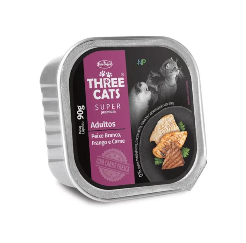 Three Cats Pate de Pescado, Pollo y Carne para gatos adultos 90gr