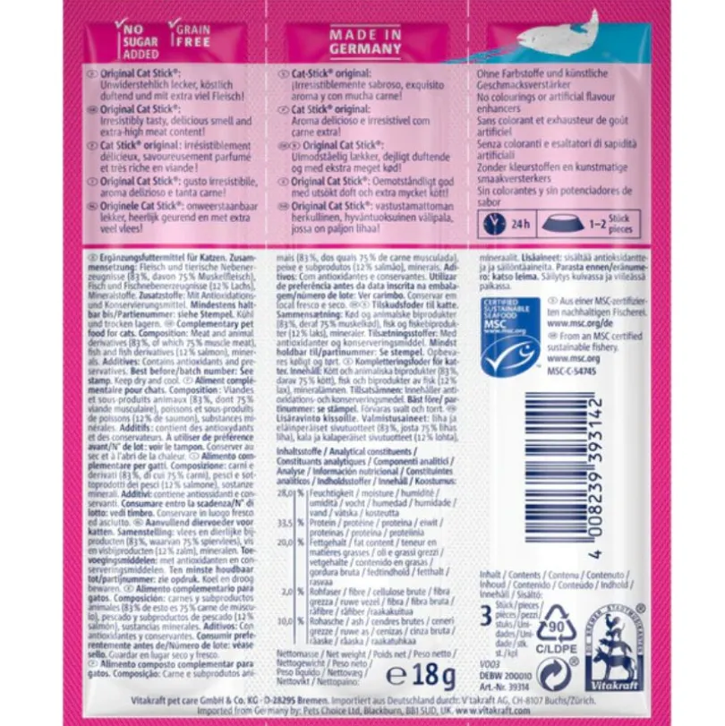 Vitakraft Cat Stick Classic Salmón 18gr